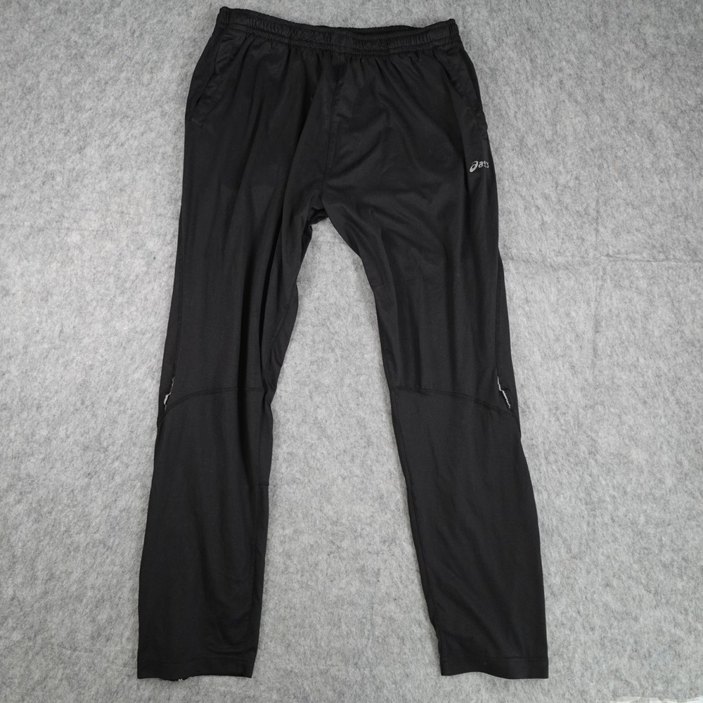 Asics Pants Men Large Black Elastic Waist Zipper Leg Performance Reflective Run